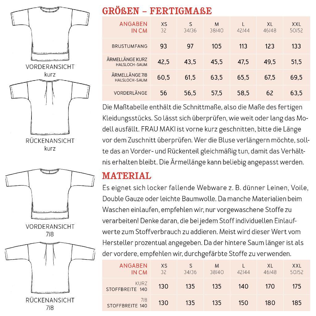 Papierschnittmuster Schlupfbluse Frau Maki XS-XXL
